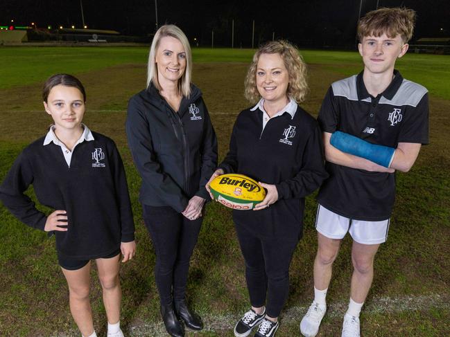 Port District medical officers / club doctors Sophie Rowe and Rachael Kay with Macie Rowe and Connor Day at Largs Bay. Pictured on August 23rd 2023. Picture: Ben Clark