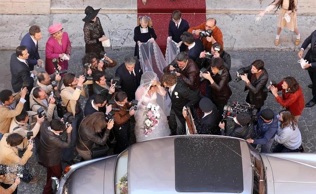 They were portraying the 1973 wedding between Patrizia Reggiano and Maurizio Gucci. Picture: Cobra Team / BACKGRID