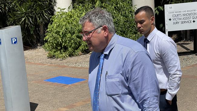 Roland Patrick Gallen (right) walks from court on probation and a suspended sentence with his lawyer Bebe Mellick (left) after pleading guilty to supplying cannabis to a 16-year-old girl in exchange for sex in August 2022. Picture: Supplied