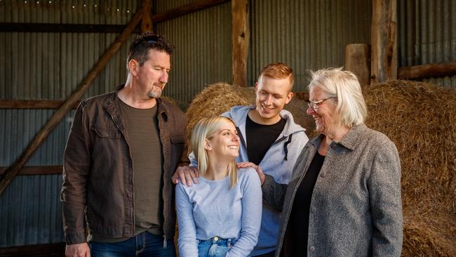 Holly Scott with her father Richard, boyfriend Johnny Zehle and grandmother Judy. Picture: Matt Turner.