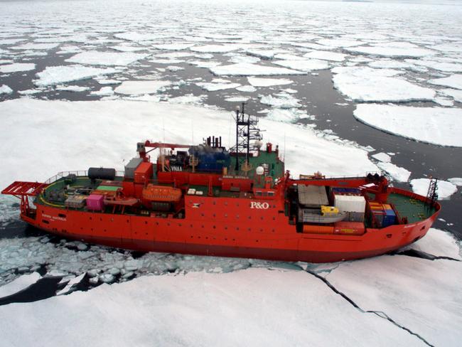 UAV (drone) photo of Aurora Australis in ice