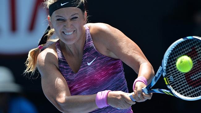 Belarus's Victoria Azarenka plays Sloane Stephens at the Australian Open. Picture: AFP. 