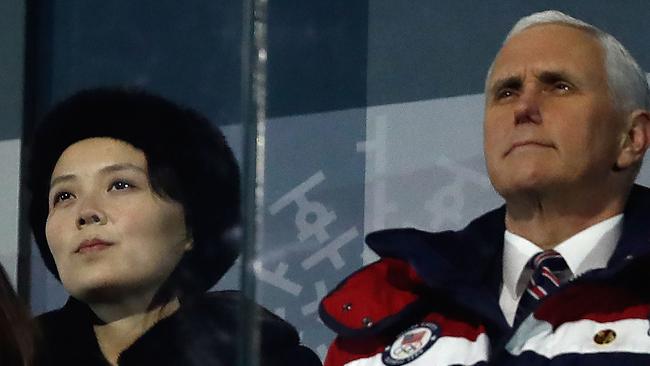 US Vice President Mike Pence (R) and North Korea's Kim Jong-un’s sister Kim Yo-jong at the opening ceremony of the PyeongChang 2018 Winter Olympic Games. Picture: AFP.