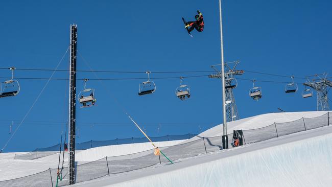 The south coast teenager during his record breaking jump in Switzerland. Picture: Mathias Wittwer/LAAX