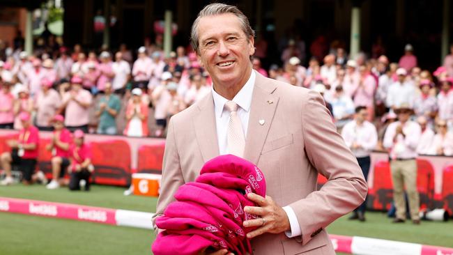 Glenn McGrath has been recognised for his “distinguished service to community health through breast cancer support, and to cricket as an international coach”. Picture: Darrian Traynor/Getty Images