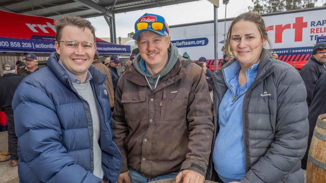 Farmers, Damien Jenke, and Charlotte Jenke with MP for Grey, Tom Venning at the Farmers Community Connect Hay Run in Jamestown on Friday. Picture: Ben Clark