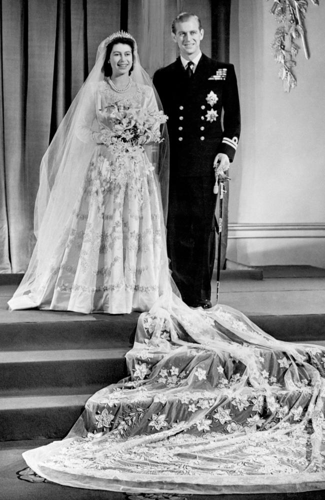 Then Princess Elizabeth and Philip Mountbatten, at London's Buckingham Palace after their wedding ceremony in 1947.