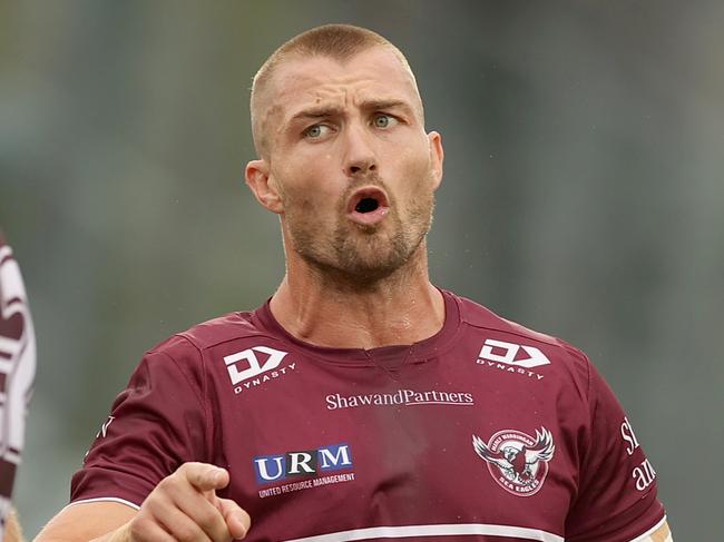 GOSFORD, AUSTRALIA - FEBRUARY 25: Kieran Foran of the Sea Eagles during the NRL Trial Match between the Manly Sea Eagles and the Canberra Raiders at Central Coast Stadium on February 25, 2022 in Gosford, Australia. (Photo by Ashley Feder/Getty Images)