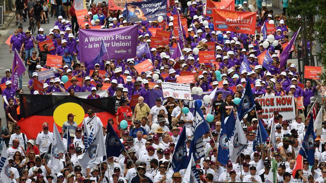 Queensland Unions and the Labor Party were united for the annual Labour Day march in May. Picture: AAP/Darren England