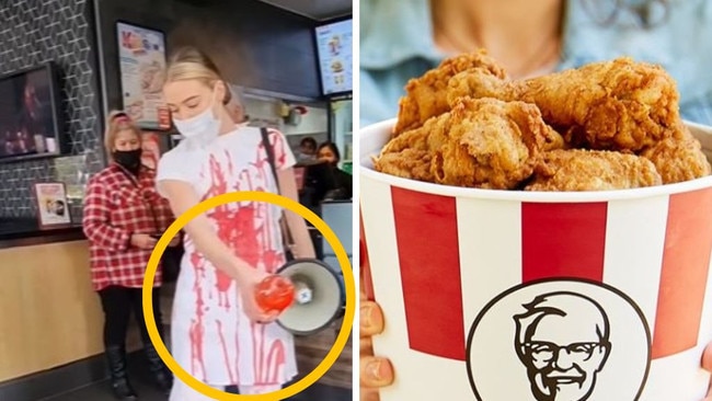 Notorious Perth vegan activist Tash Peterson disrupts KFC patrons with latest animal rights protest