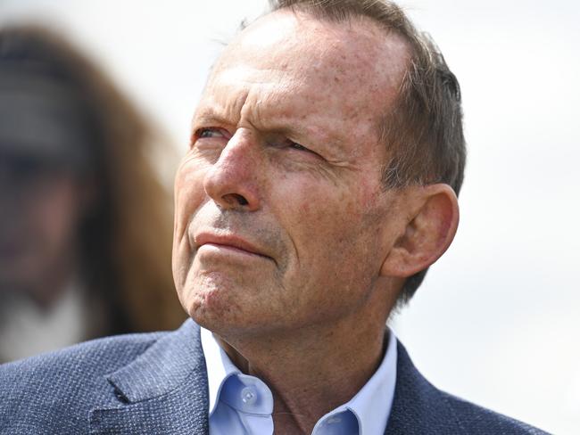 CANBERRA, Australia - NewsWire Photos - October 7, 2024: Former Prime Minister, the Hon Tony Abbott, along with thousands of attendees gather at Parliament House in Canberra taking an historic stand against antisemitism and to stand in support of Israel.  Picture: NewsWire / Martin Ollman