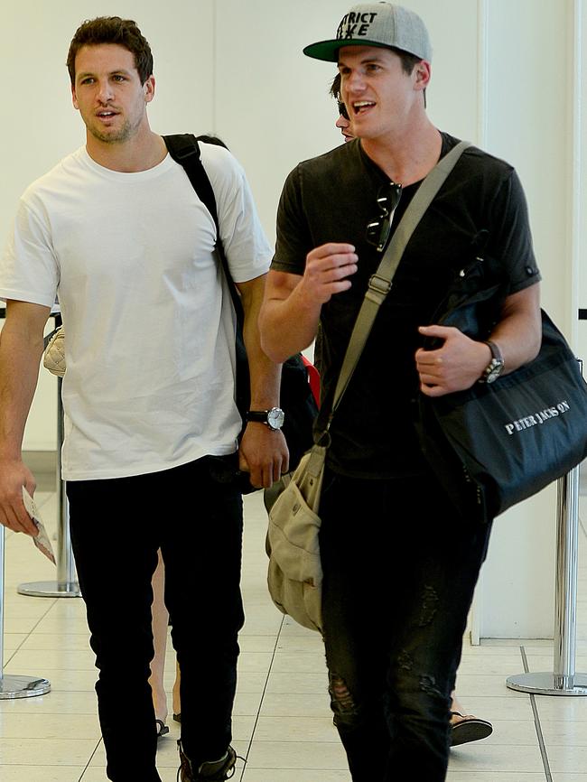 Travis Boak and Paul Stewart on their way to the Brownlow. Pic Mark Brake