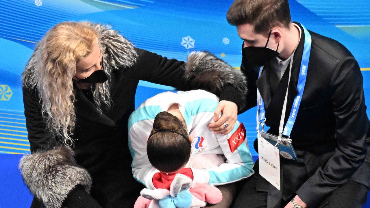 Kamila Valieva was berated by her coach after finishing outside the medals. Picture: AFP