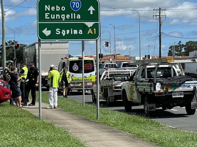 One stable patient has been transported to Mackay Hospital following a two-vehicle crash on Archibald Street and Maggiolo Drive at 10.30am. Photo: Fergus Gregg