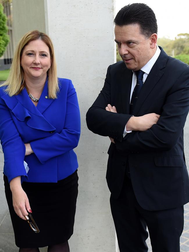 Rebekha Sharkie and Nick Xenophon. Picture: Mick Tsikas/AAP