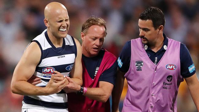 A shoulder injury threatened to end Ablett’s Grand Final, almost before it began — but he wouldn’t let it. Picture: Sarah Reed