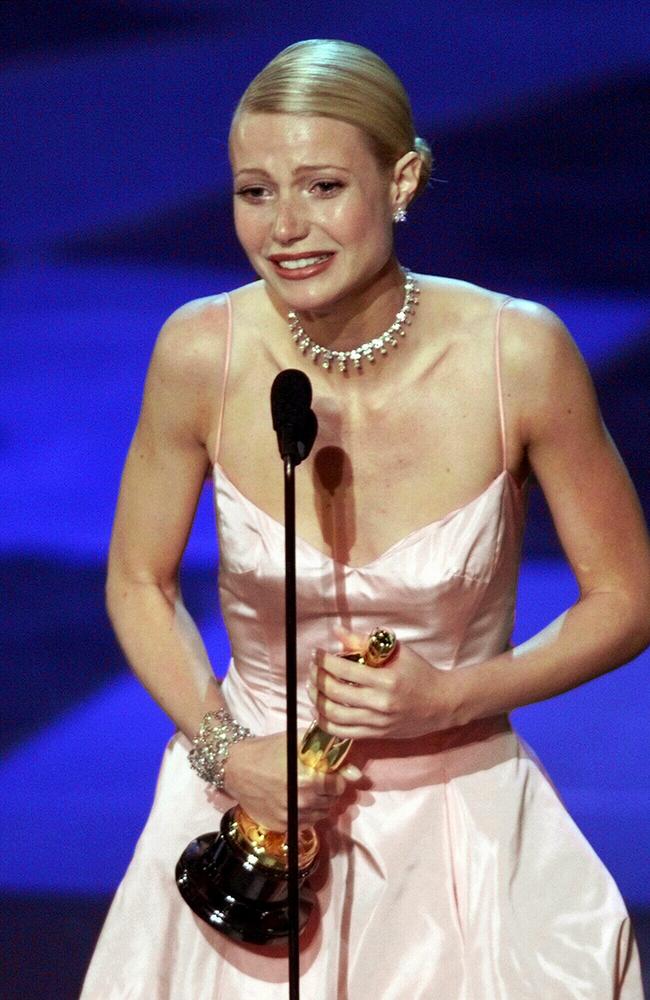 An emotional Gwyneth Paltrow accepts the Oscar for Best Actress at the Academy Awards in 1999. Picture: AP Photo/Eric/Draper