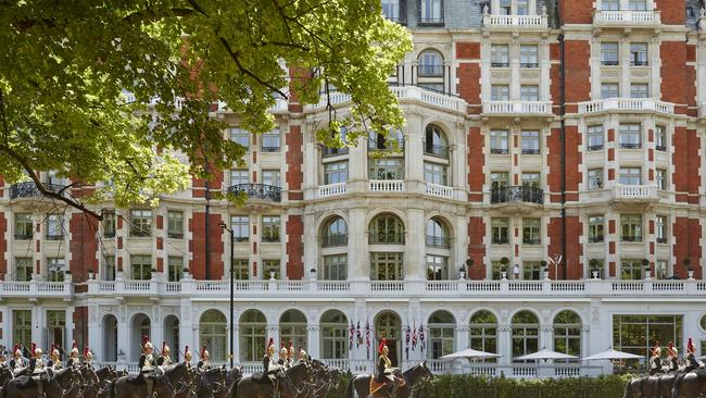 The King's horses parade in front of Mandarin Oriental Hyde Park, London.