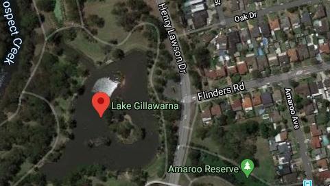 The body of the man was found around 4pm on Monday at Lake Gillawarna, Georges Hall. Picture: Google maps