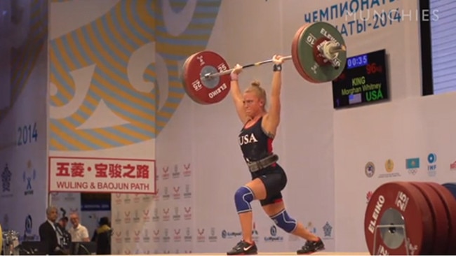 Morghan completing a clean-and-jerk.