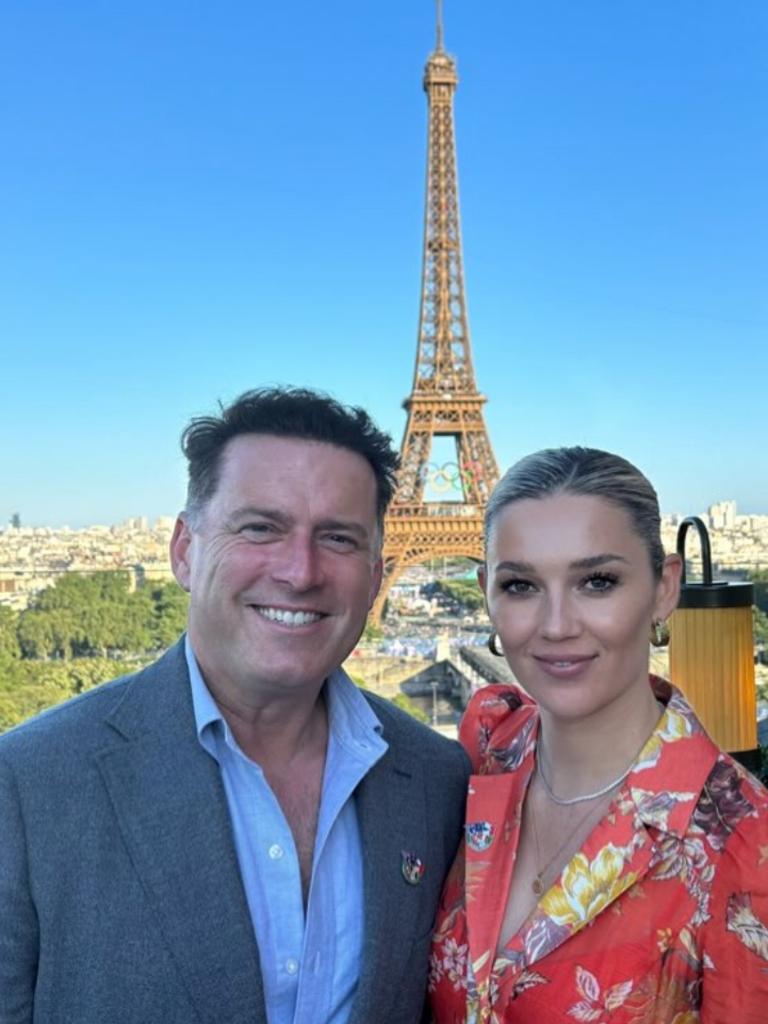 Karl and Jasmine Stefanovic dine with the Eiffel Tower backdrop at Girafe