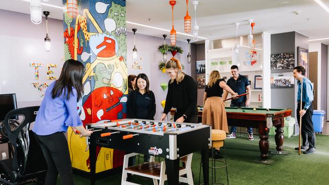 Technology One Health Lab: Staff room with games, common meals area