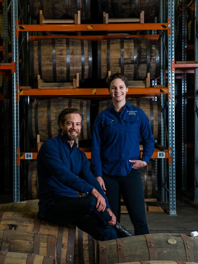 Head distiller Heather Tillott with general manager Adam Sable at Sullivans Cove Distillery. Photo: Chris Crerar