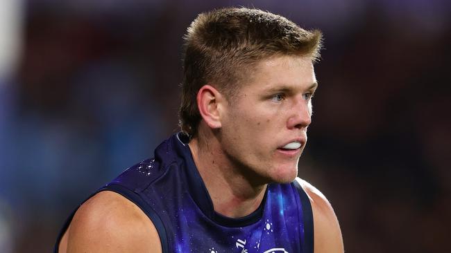 ADELAIDE, AUSTRALIA - JULY 13: Nick Murray of the Crows during the 2024 AFL Round 18 match between the Adelaide Crows and the St Kilda Saints at Adelaide Oval on July 13, 2024 in Adelaide, Australia. (Photo by Sarah Reed/AFL Photos via Getty Images)