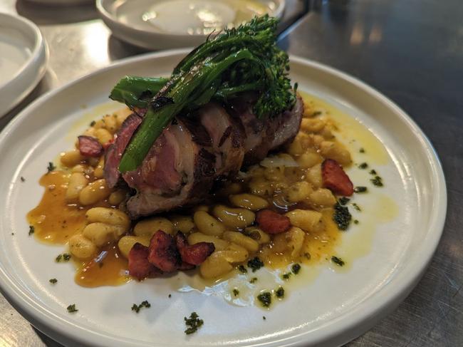 Home Hill restaurant’s beautifully tender lamb sirloin with creamy, rich white bean and chorizo cassoulet. Picture: Supplied