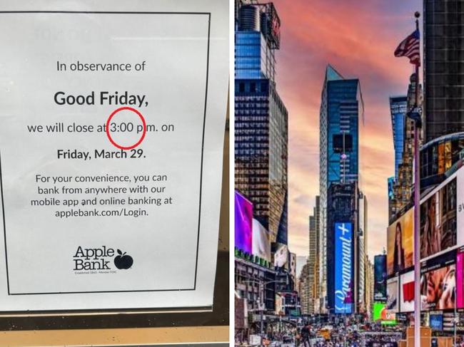 Easter sign baffling Australian in New York. Picture: Benedict Brook/news.com.au