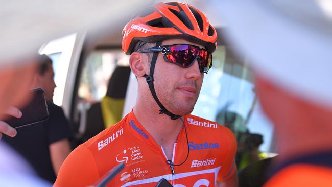 WILLUNGA HILL, AUSTRALIA - JANUARY 20: Start / Patrick Bevin of New Zealand and CCC Team Orange Leader Jersey / Interview / during the 21st Santos Tour Down Under 2019, Stage 6 a 151,5km stage from McLaren Vale to Willunga Hill 374m / TDU / on January 20, 2019 in Willunga Hill, Australia. (Photo by Tim de Waele/Getty Images)