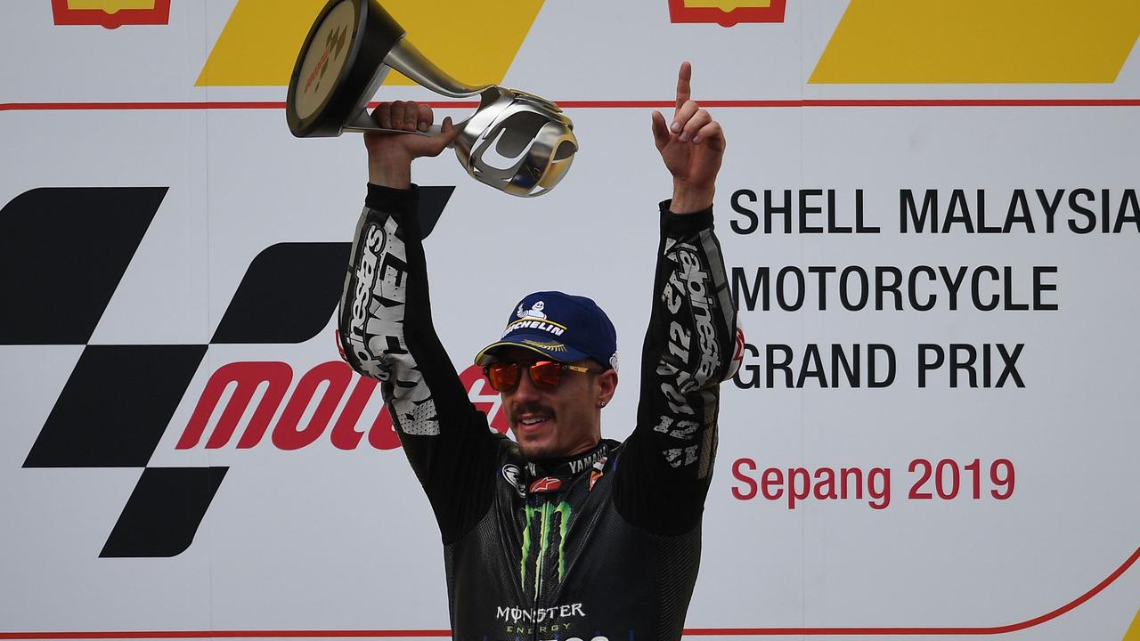 Maverick Vinales celebrates his victory in Sepanag. Picture: Mohd Rasfan