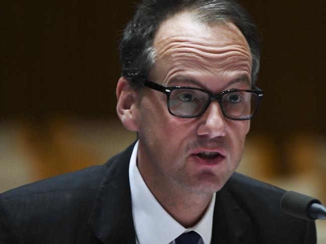 Chair of the Australian Securities and Investments Commission (ASIC) James Shipton speaks a Parliamentary Joint Committee on Corporations and Financial Services at Parliament House in Canberra, Friday, September 13, 2019. (AAP Image/Lukas Coch) NO ARCHIVING