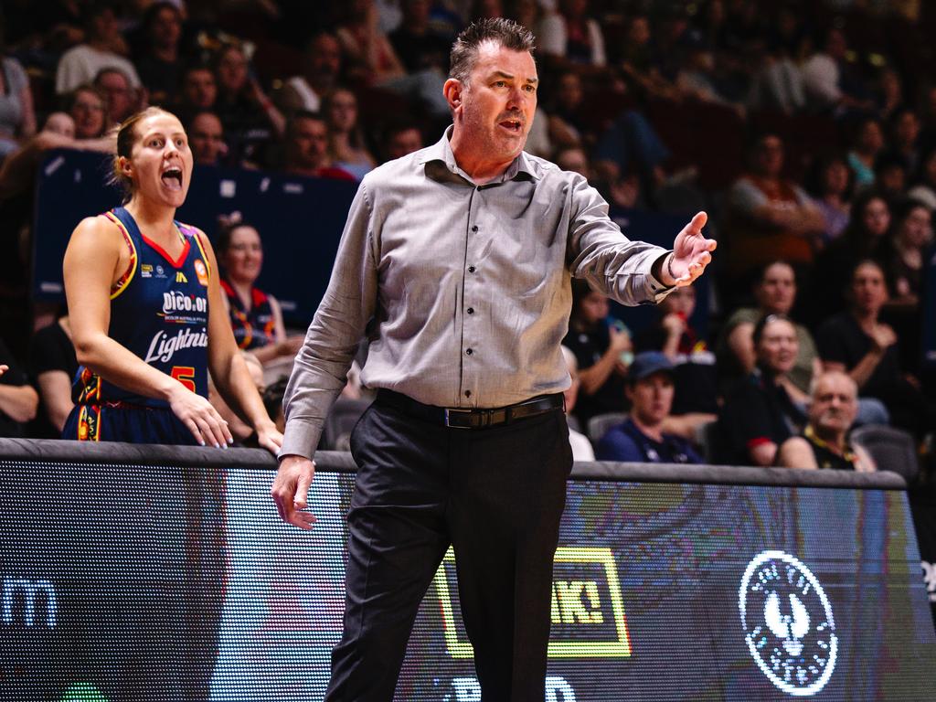 Former Adelaide 36ers NBL coach Scott Ninnis during his first game as coach of WNBL club Adelaide Lightning. Picture: Emma Hoppo/Snap Shot Photography