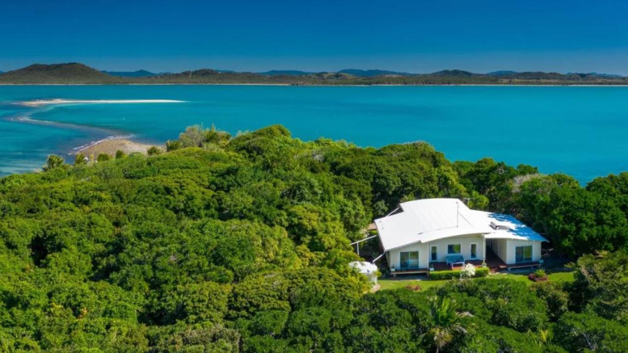 The home on Victor Island is completely self sufficient and includes solar power, water, veggie patches and more.