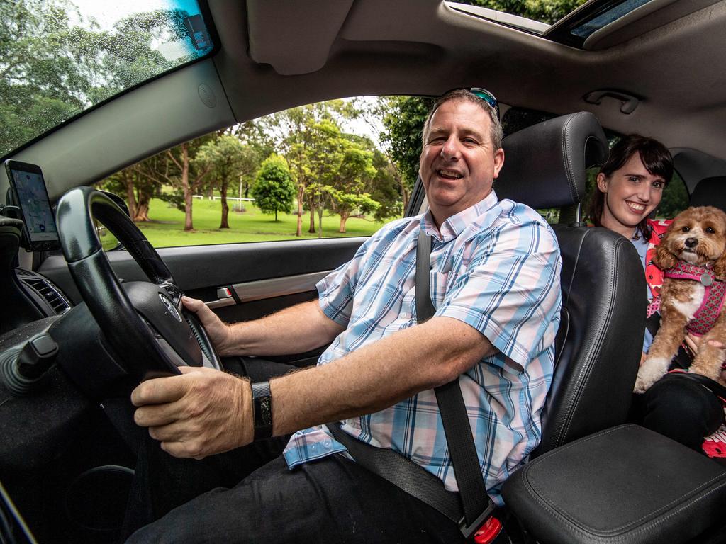 Keith Fentiman from Uber Pets drives Yvette Cormack and her dog Leilani. Picture: Monique Harmer