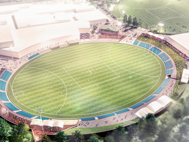 Adelaide Crows artist impressions of their new base at Thebarton Oval -  Aerial CREDIT: City Collective