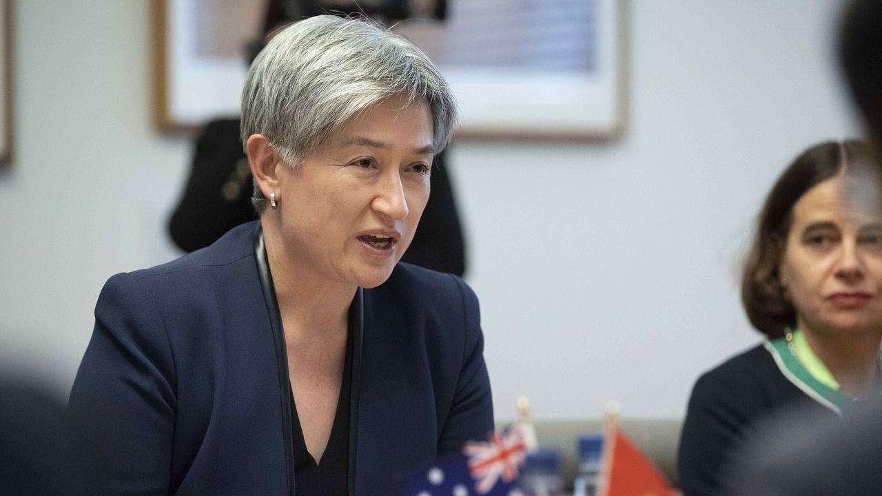 Penny Wong said she used her second meeting with her Chinese counterpart in three months to encourage China to use its influence to ‘end the war’. Picture: NCA NewsWire / Gary Ramage