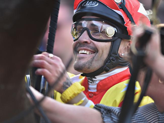 Michael Walker after pulling off a magnificent ride to salute with Well Sprung. Picture: Getty Images