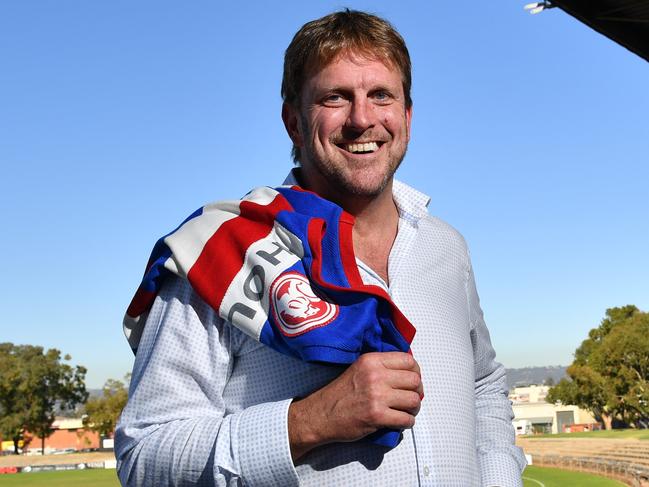 Former Central District player Simon Luhrs pose for a photograph at Richmond Oval, Richmond, Adelaide on Wednesday 22nd of May 2019. Simon was part of the AFL's final mid-season draft in 1993. He tells his story about his experience.  (AAP/ Keryn Stevens)