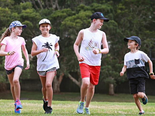 Doctors and dietitians are then able to provide target treatment depending on the results from the devices. From left to right, Alannah Paul, 7, Mia Links, 9, Zach Paul, 9, and Jamie Links, 8, at Newport oval. Picture: Adam Yip/ Manly Daily