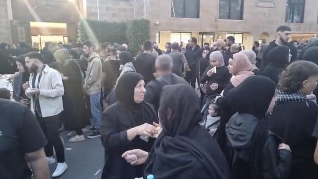 Crowds at the end of the commemoration service on Saturday at Al Rahman Mosque, Kingsgrove.