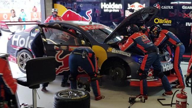 Triple Eight has identified the part behind Whincup’s engine problem. Pic: @redbullholden