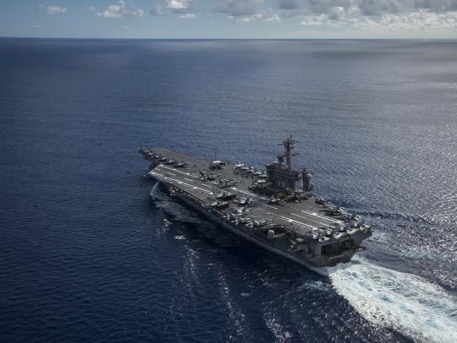 The USS Carl Vinson transits the Philippine Sea while conducting a bilateral exercise with the Japan Maritime Self-Defense Force in the Philippine Sea. Picture: Getty