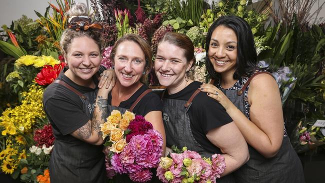 Mordialloc Florist staff left to right Asha Puche, Kylie Smits, Megan Thornton and Alex Shay. Picture: Wayne Taylor