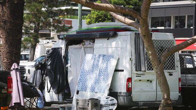 A number of vans have been camped in carparks around the Burleigh Beach area. Picture Glenn Hampson