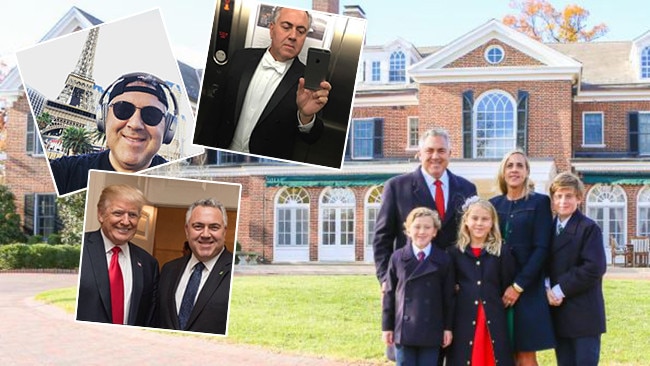 The Hockey family outside the ambassador’s residence White Oaks with images from Mr Hockey’s Instagram (inset).