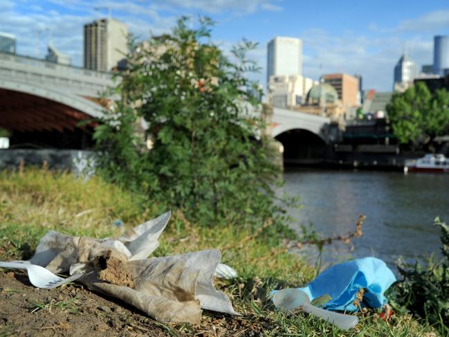 Rubbish along the Yarra making Melbourne look shabby. Picture: Andrew Henshaw