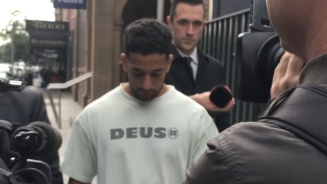 Brandon Wakeham, 25, of Bexley, outside Manly Local Court where he was granted bail after facing charges of take part supply prohibited drug greater than large commercial quantity, take part supply prohibited drug (greater than indictable & less than commercial quantity), and participate in a criminal group.