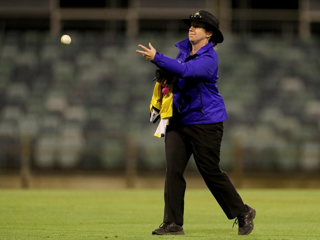 Field umpire Claire Polosak during the Marsh One Day Cup.